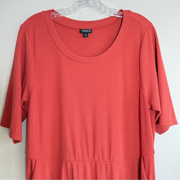Torrid Terracotta Rust Orange Midi Super Soft Rib Hanky Hem Dress 2X - Picture 11 of 13